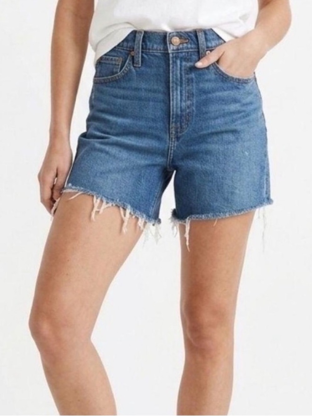Madewell Shorts Womens High-Rise Denim Raw Hem Medium Wash size 28